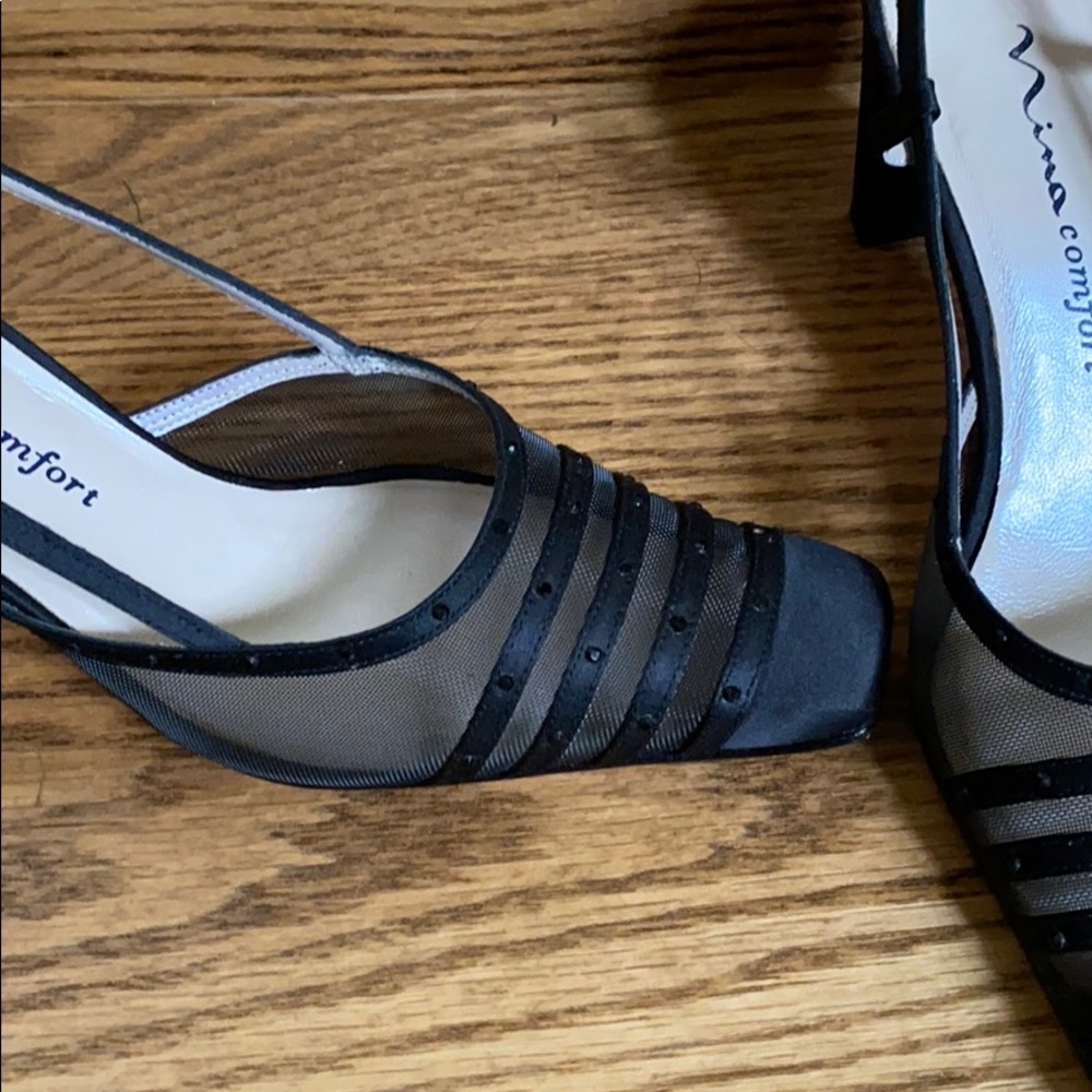 Nina Black Mesh Strappy Heels